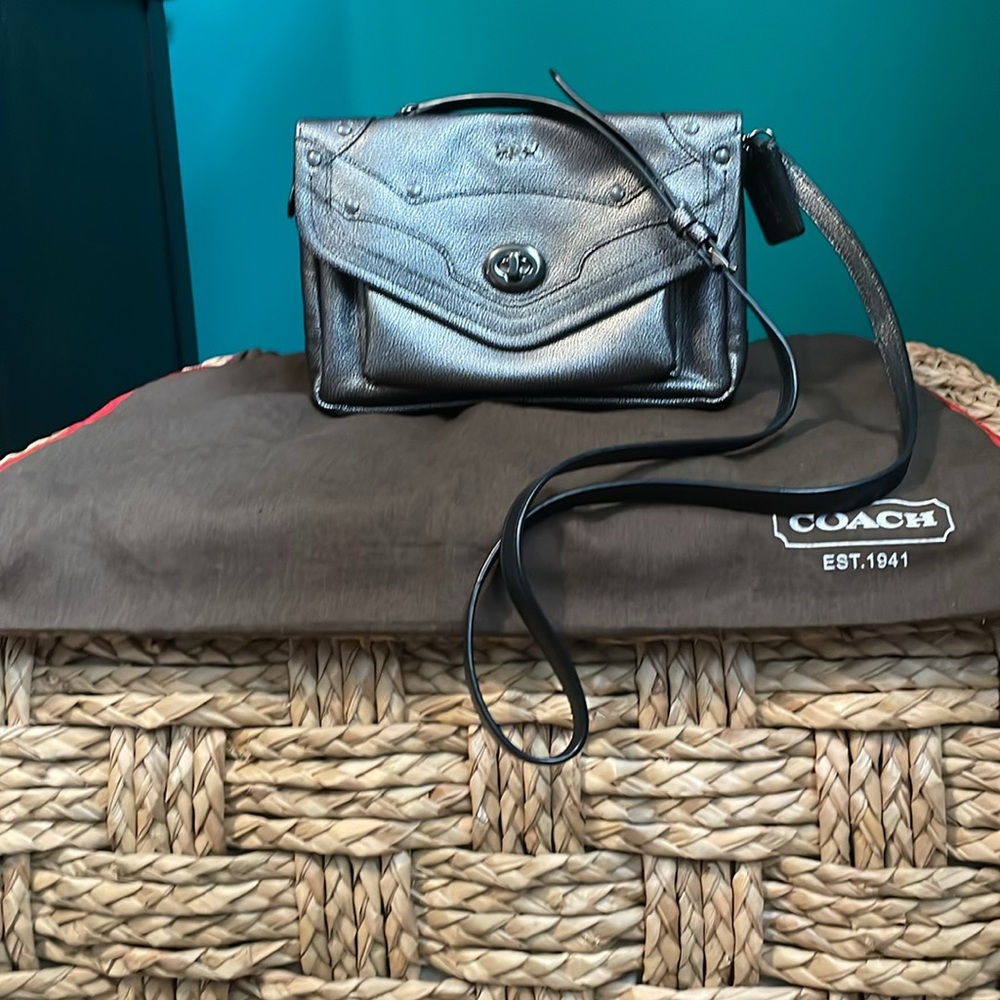 Coach Sling Bag / Clutch in Dark Metallic Grey Metallic, Vintage